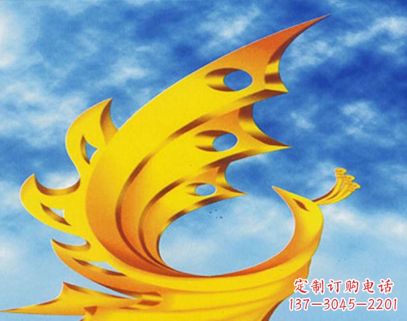 广场摆u需i高金色的凤凰雕塑