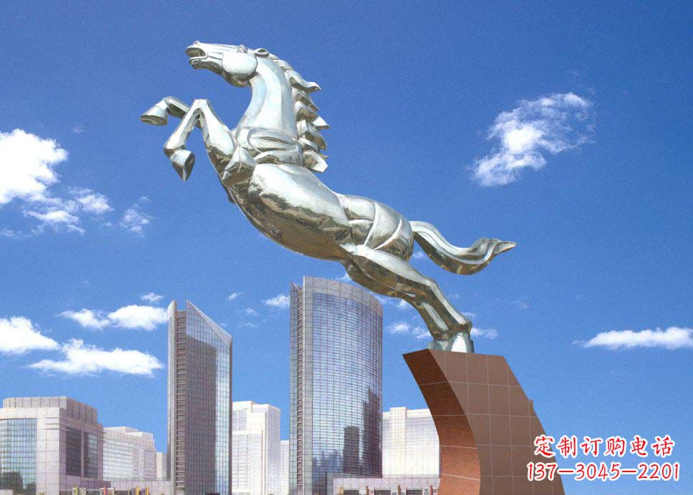 广场奔马不-锈-钢-雕-塑-