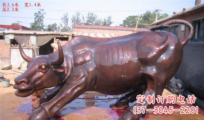 广场玻璃钢仿铜华尔街牛雕塑