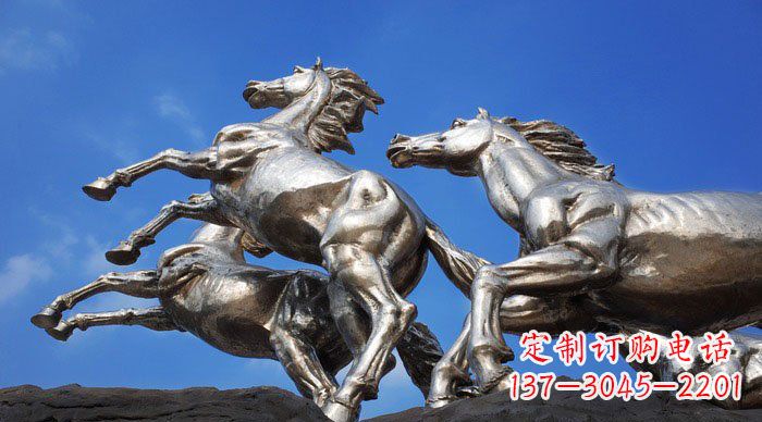 广场不锈钢奔跑的六匹马雕塑 (2)