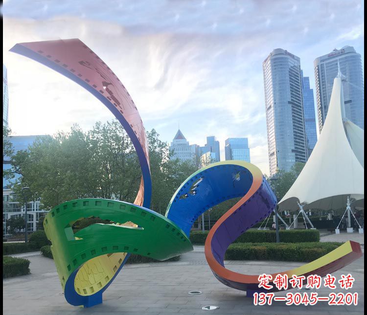 广场不锈钢彩绘丝带雕塑