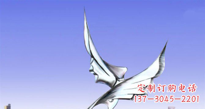广场不锈钢抽象大鹏展翅雕塑