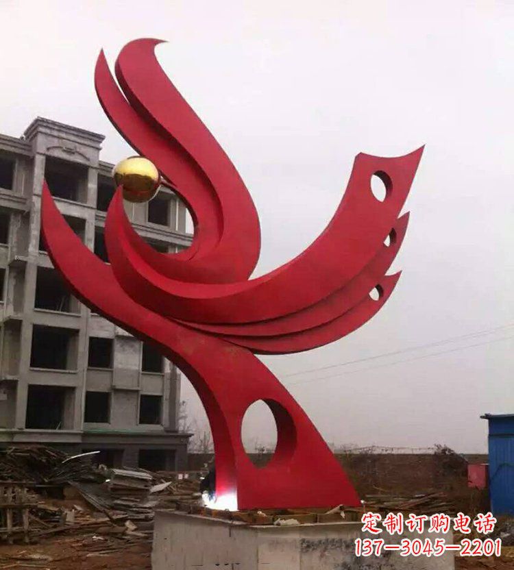 广场不锈钢抽象凤凰雕塑_1