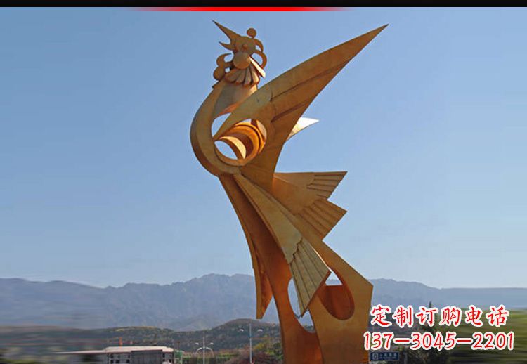 广场不锈钢抽象凤凰雕塑11