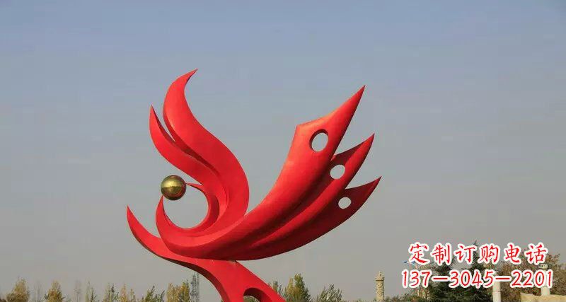 广场不锈钢抽象凤凰凤临宝地雕塑