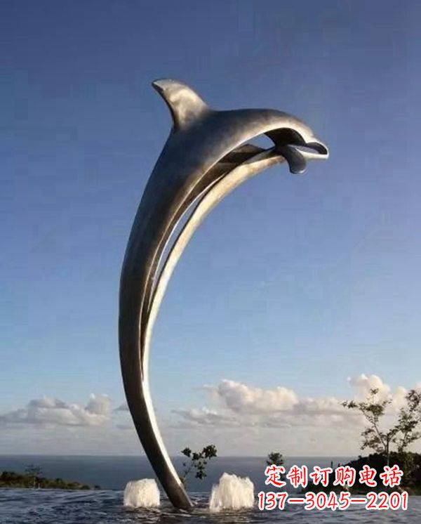 广场不锈钢抽象海豚雕塑 (2)