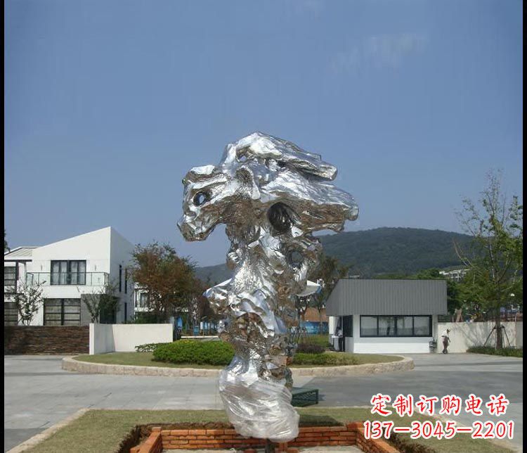 广场不锈钢抽象块状雕塑