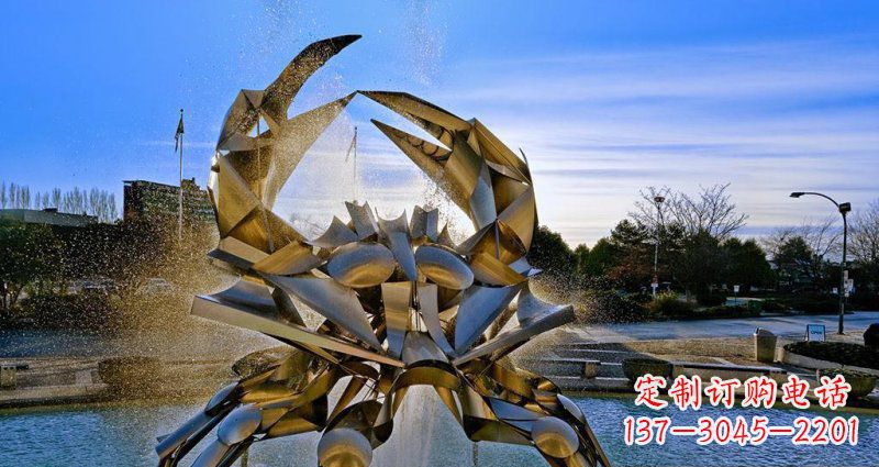 广场不锈钢抽象螃蟹喷泉景观雕塑