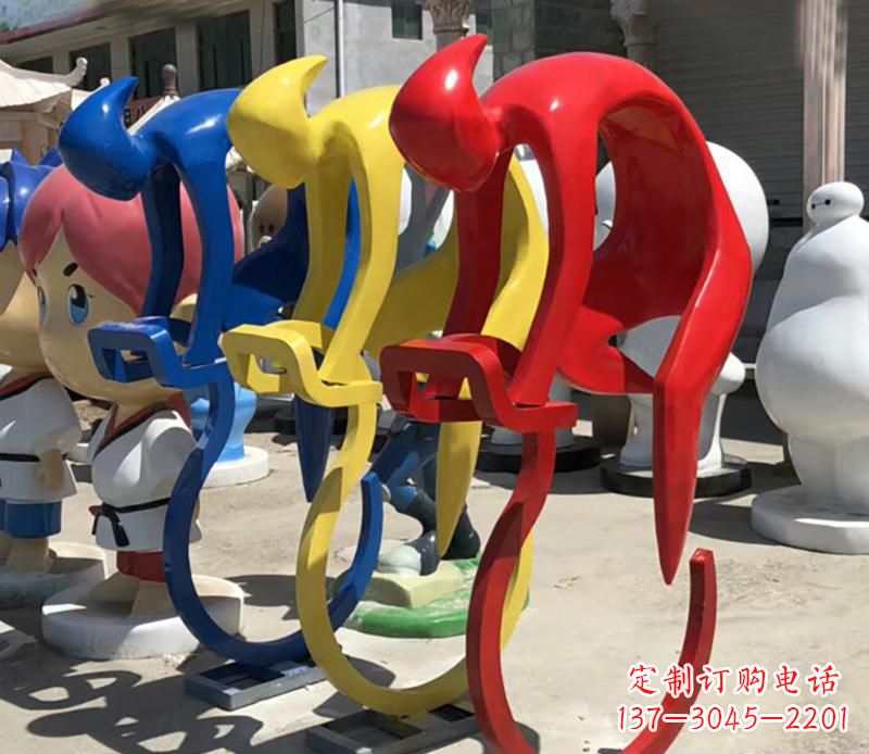 广场不锈钢抽象骑单车运动人物雕塑