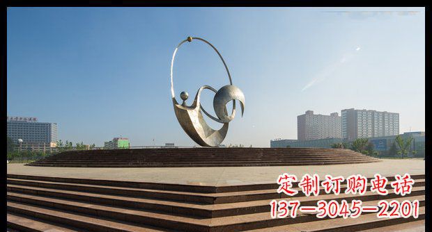广场不锈钢抽象手拿丝带人物景观雕塑