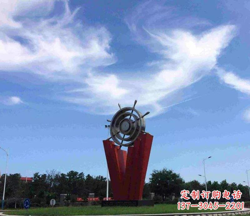 广场不锈钢船舵雕塑