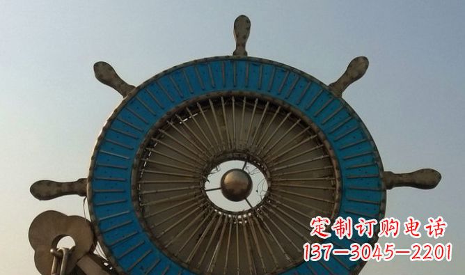 广场不锈钢船舵雕塑