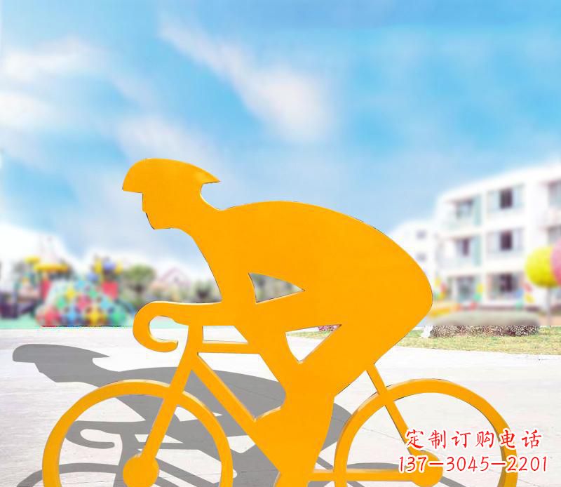 广场不锈钢单车抽象人物雕塑