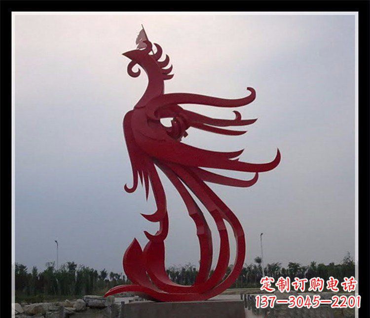 广场不锈钢飞翔的凤凰雕塑 (2)