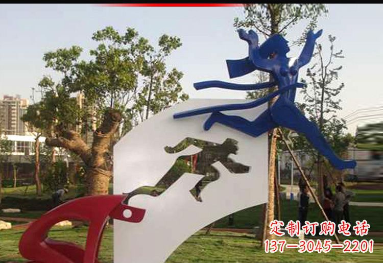 广场不锈钢飞跃人物雕塑