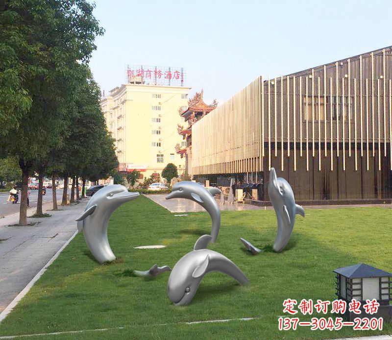 广场不锈钢海豚摆件雕塑