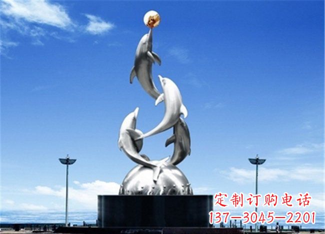 广场不锈钢海豚欢腾动物雕塑