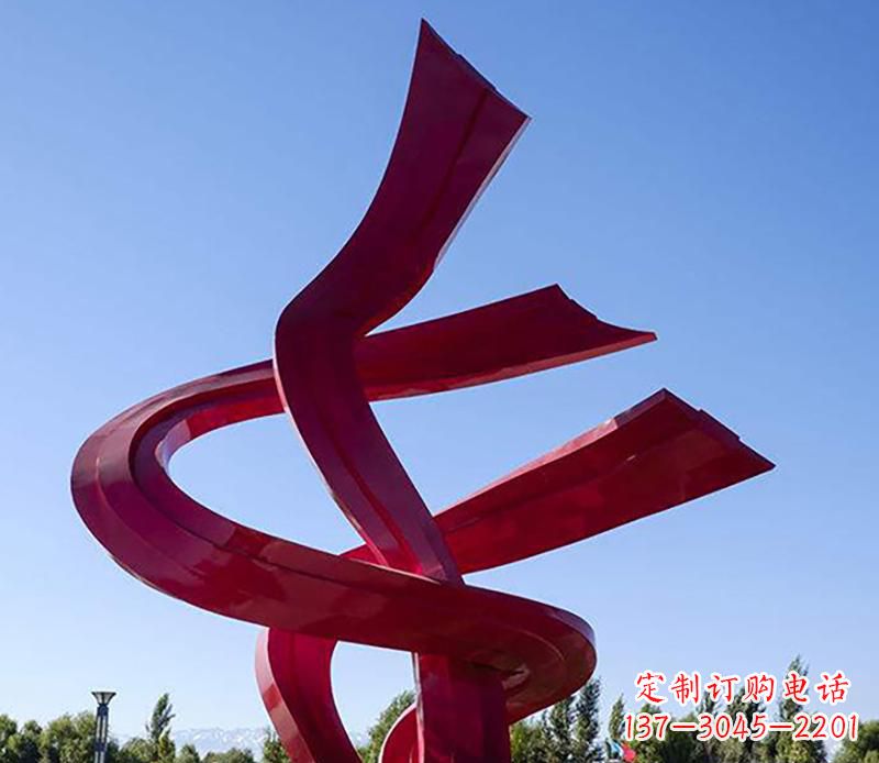 广场不锈钢红飘带景观雕塑