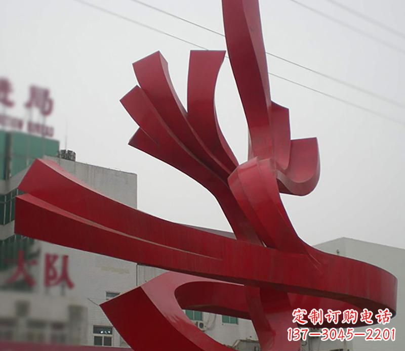 广场不锈钢红色抽象雕塑