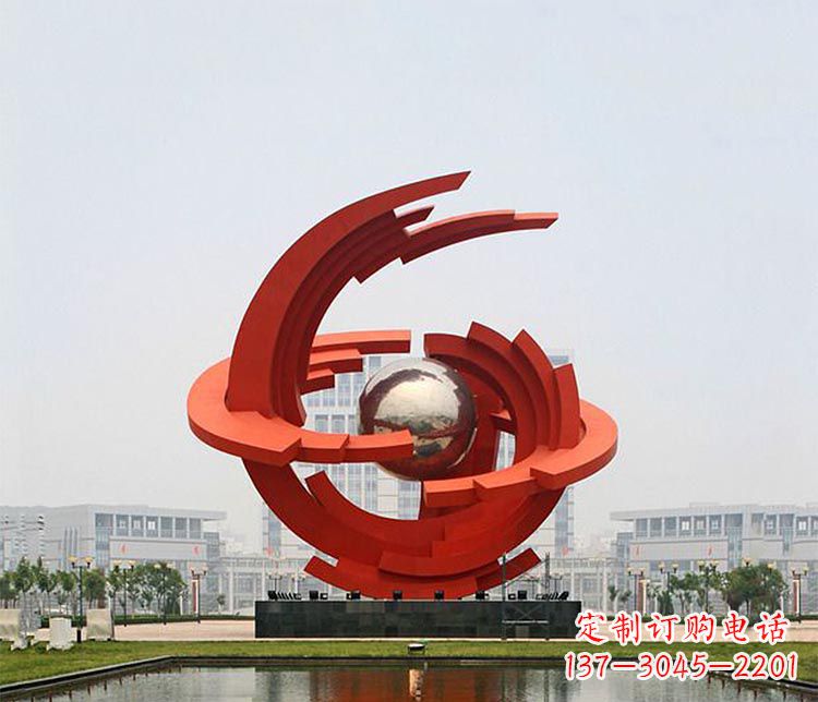 广场不锈钢红色球景观雕塑