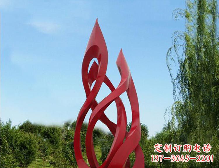 广场不锈钢红色花瓣雕塑