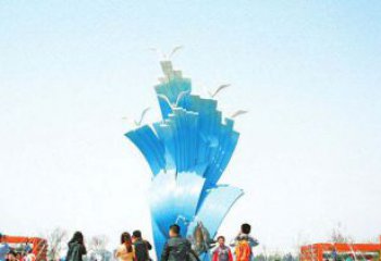 广场不锈钢海鸥和海浪雕塑