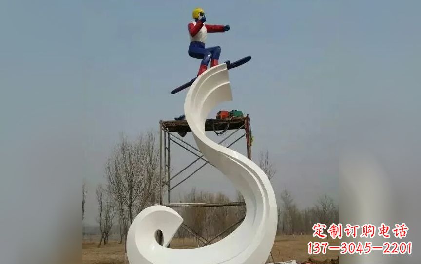 广场不锈钢滑雪运动雕塑 (2)