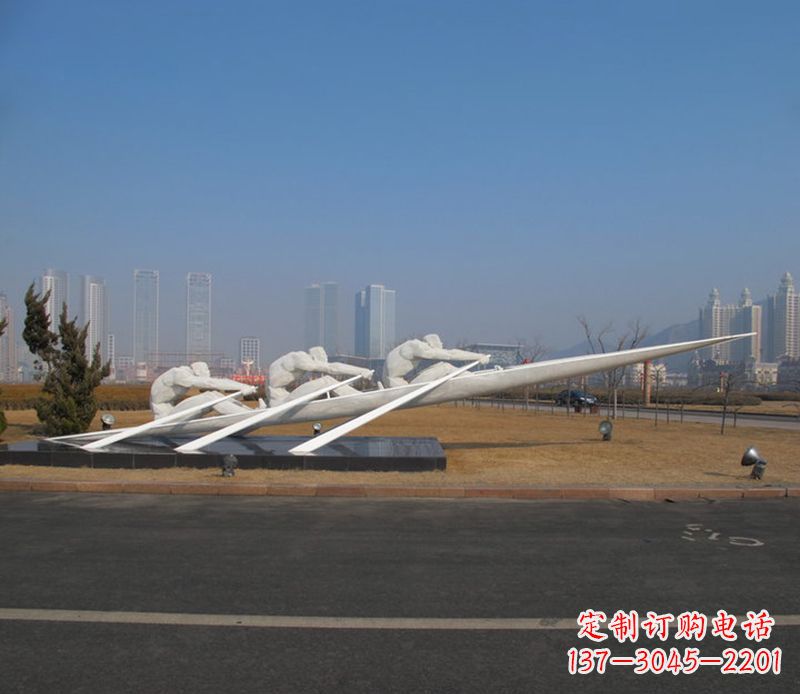 广场不锈钢划船景观雕塑