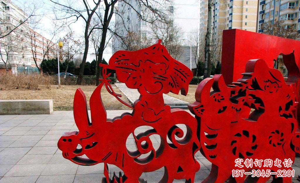 广场不锈钢剪纸牧童牛雕塑