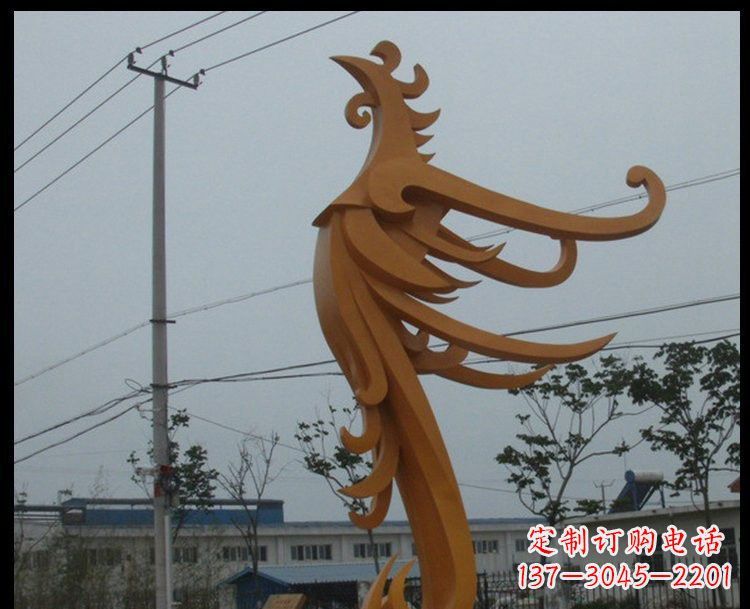 广场不锈钢金色凤凰雕塑