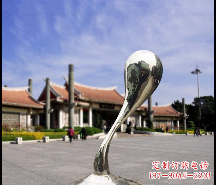 广场不锈钢镜面水滴景观雕塑12