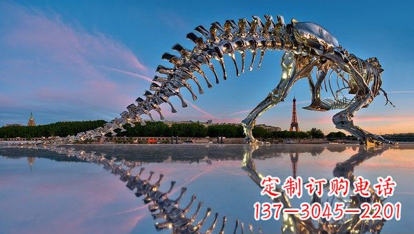 广场不锈钢恐龙骨架雕塑