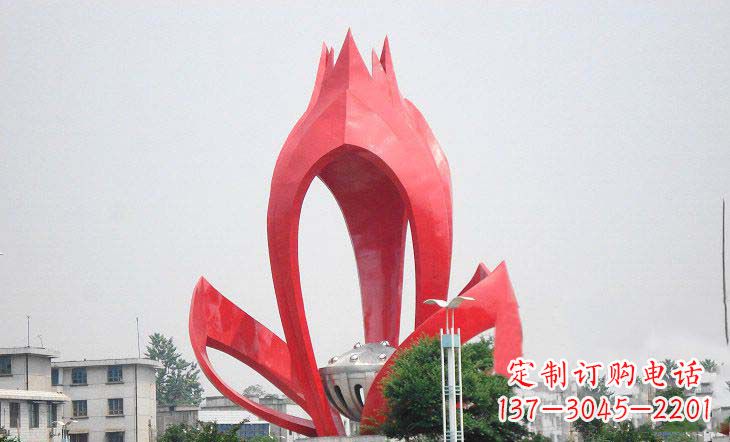 广场不锈钢莲花和莲蓬雕塑