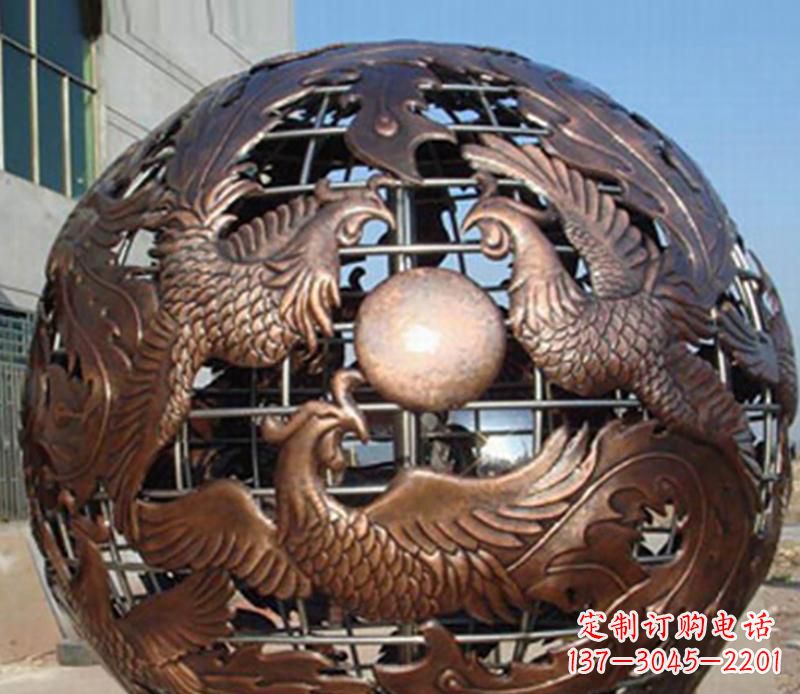 广场不锈钢龙凤球景观雕塑