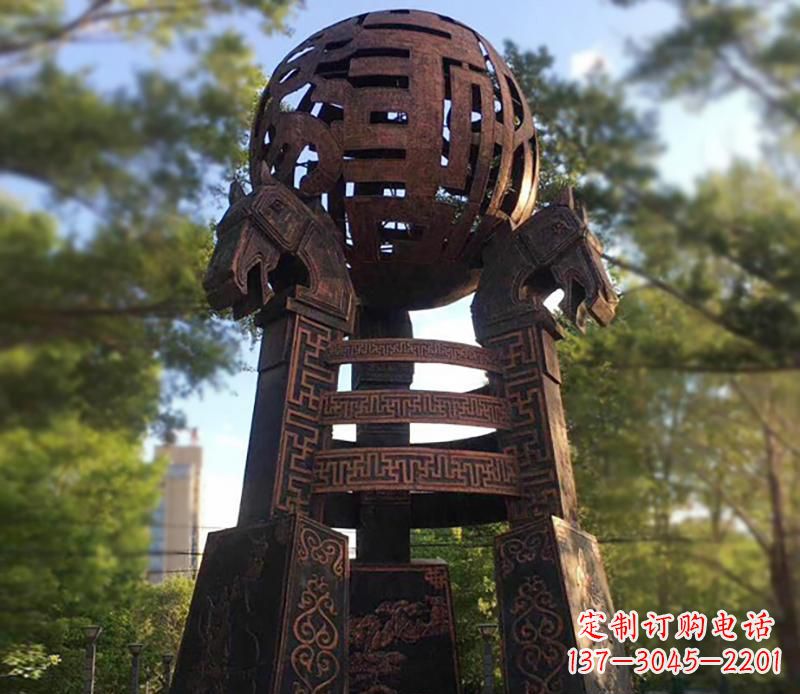 广场不锈钢镂空球组合景观雕塑