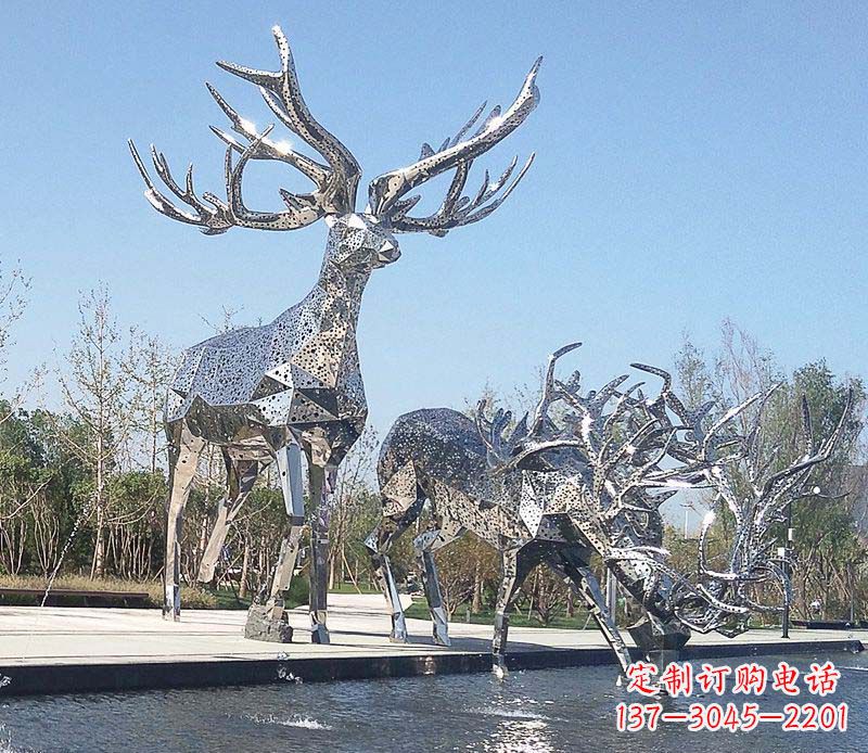广场不锈钢梅花鹿摆件雕塑
