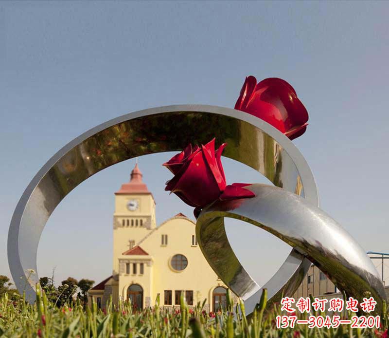 广场不锈钢玫瑰戒指景观摆件雕塑