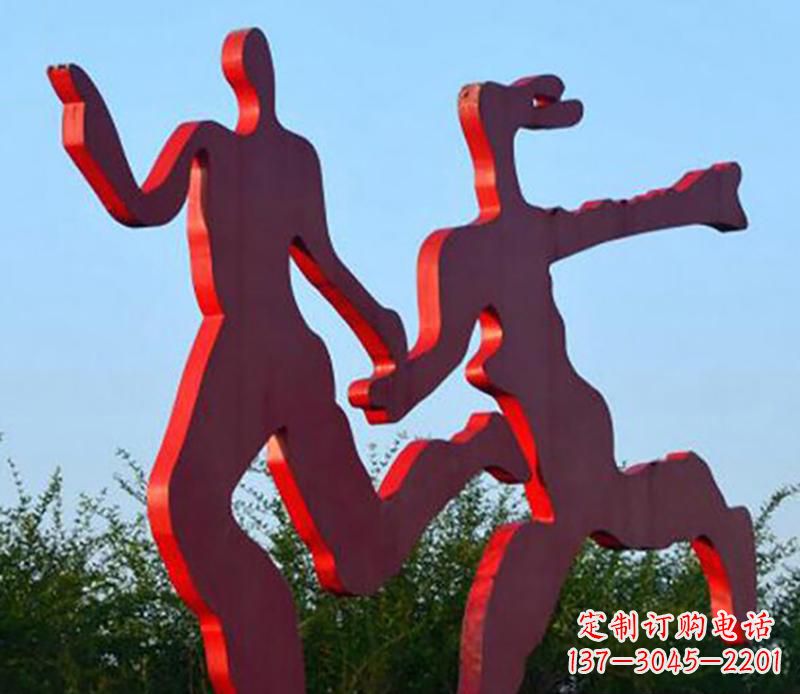 广场不锈钢情侣跑步雕塑
