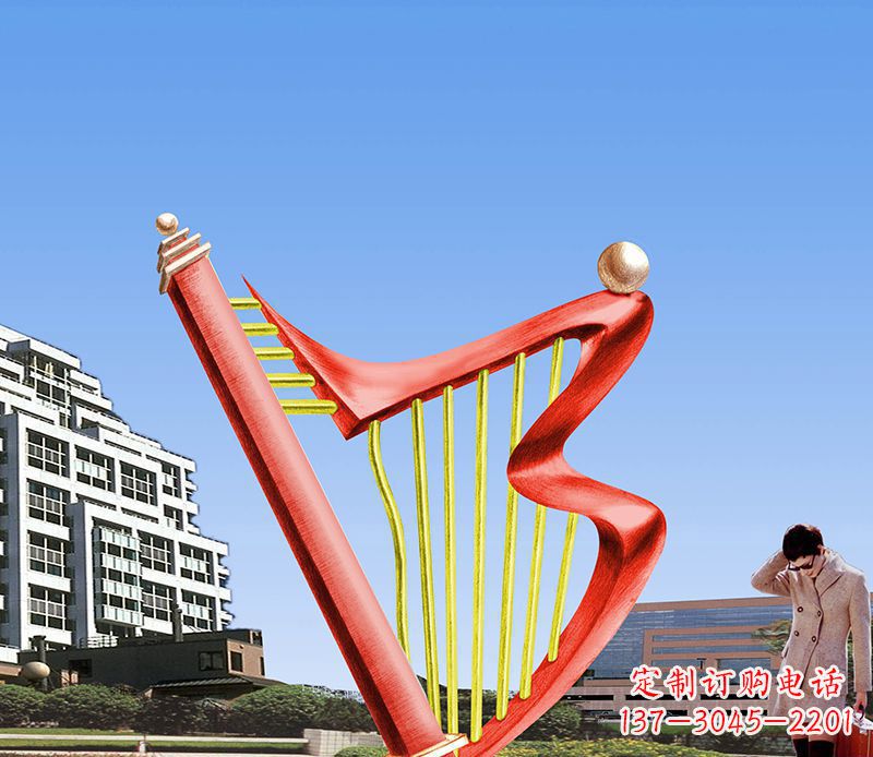 广场不锈钢竖琴景观雕塑