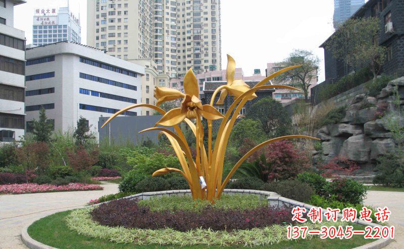 广场不锈钢水仙花雕塑 (2)