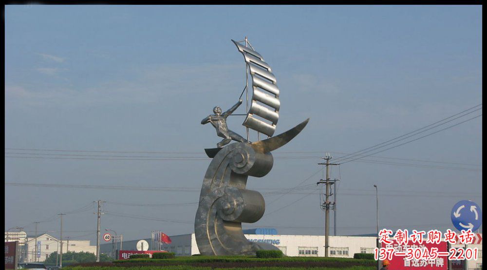 广场不锈钢扬帆踏浪景观雕塑