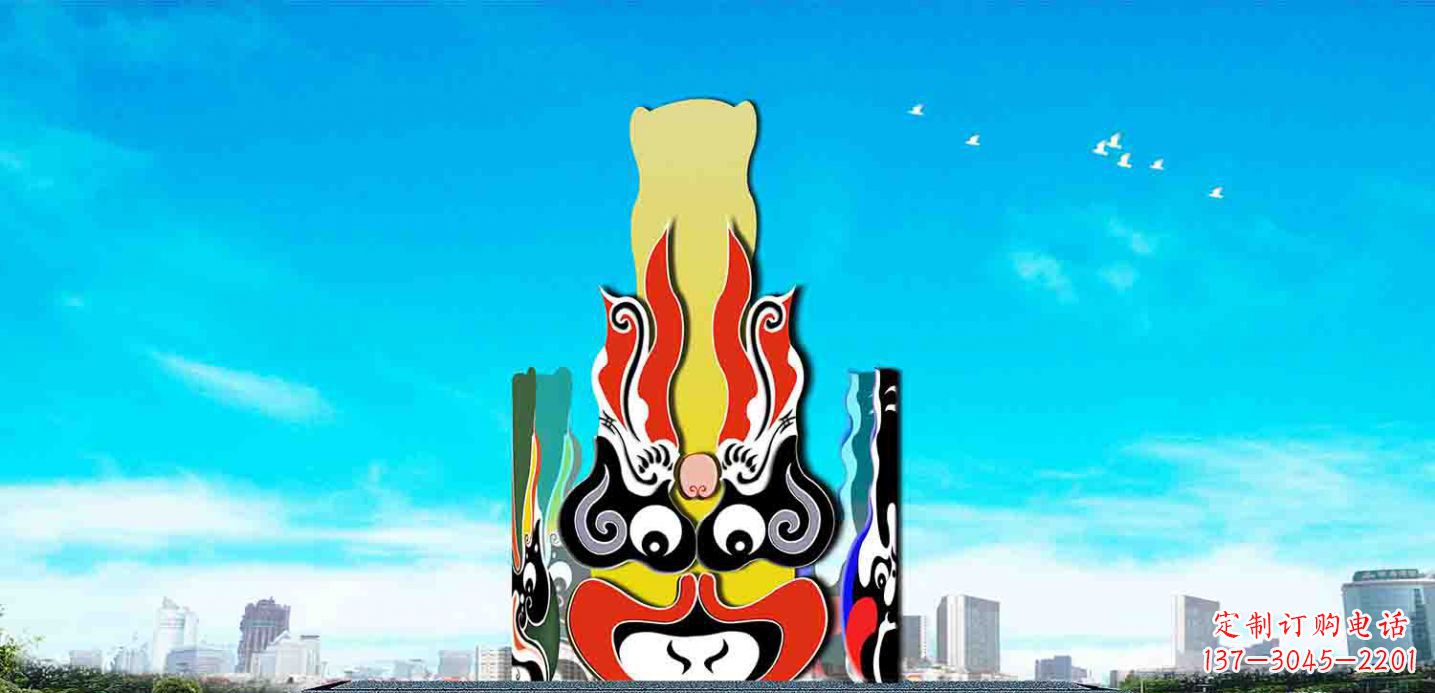 广场彩色不锈钢脸谱景观雕塑 广场彩色不锈钢脸谱景观雕塑