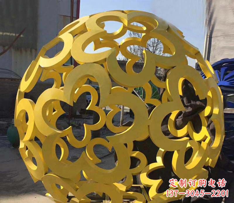 广场彩色不锈钢空缕球景观雕塑