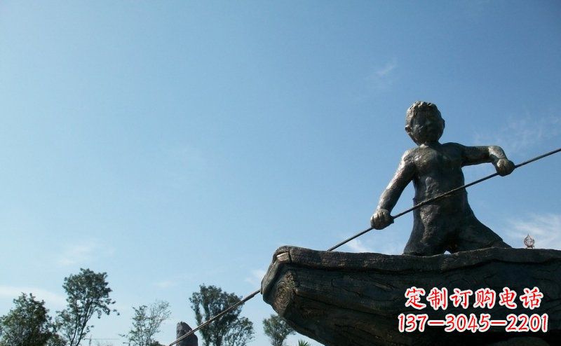 广场撑船的小男孩景观铜雕
