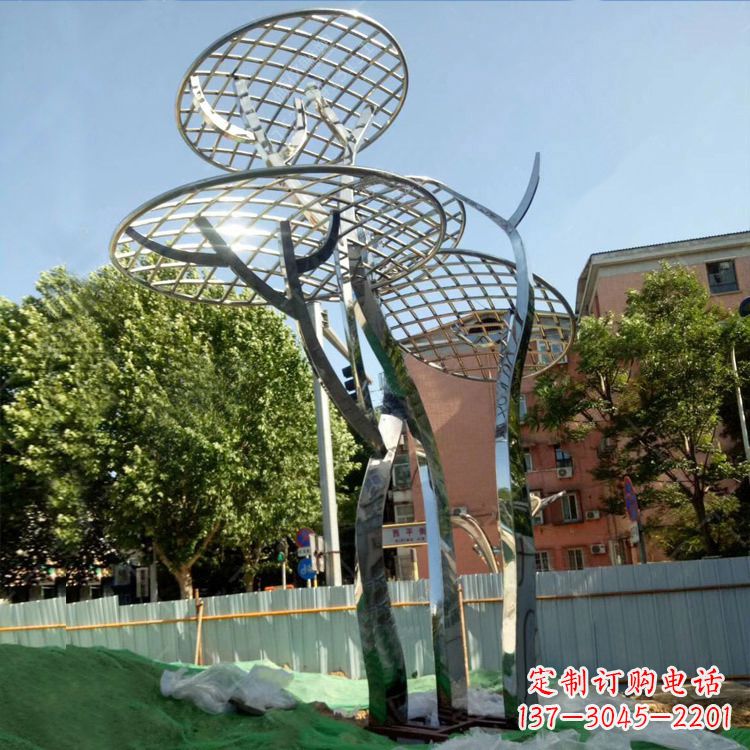 广场抽象网格不锈钢树雕塑