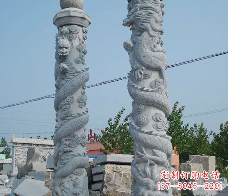 广场大理石盘龙柱景观石雕_1