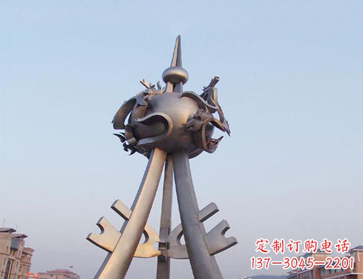 广场大型不锈钢龙雕塑