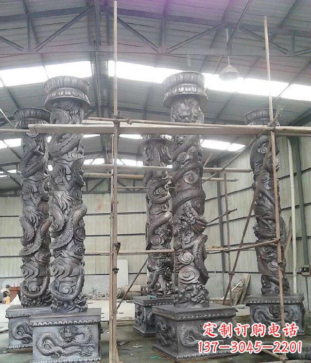 广场仿铜龙柱玻璃钢柱子雕塑