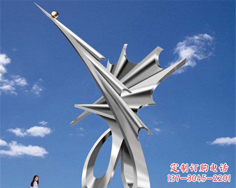 广场飞跃不锈钢抽象雕塑