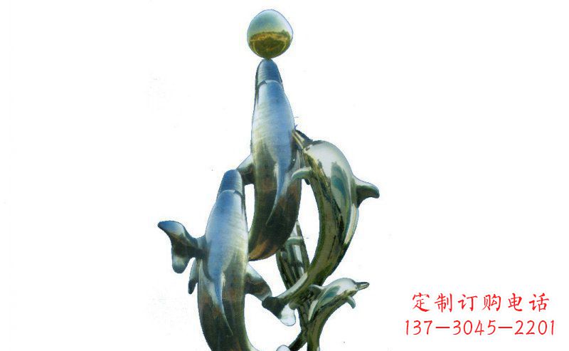 广场海豚不-锈-钢-雕-塑- (2)